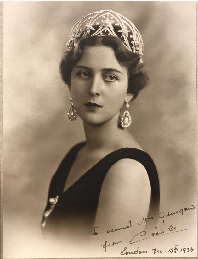 portrait of Princess Cecilie of Greece and Denmark with her signature.