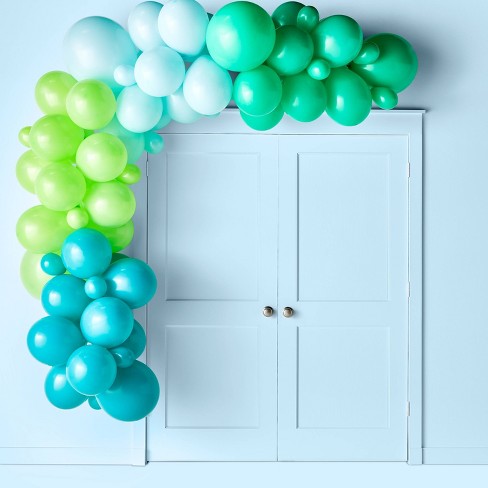 green, blue balloon garland