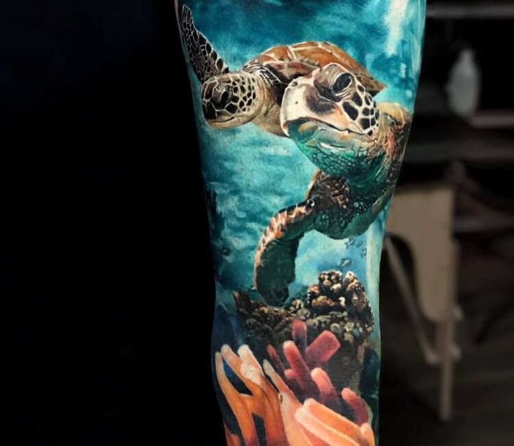 Realistic sea turtle tattoo