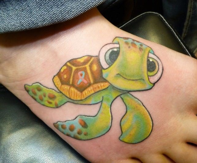 Cartoon sea turtle tattoo