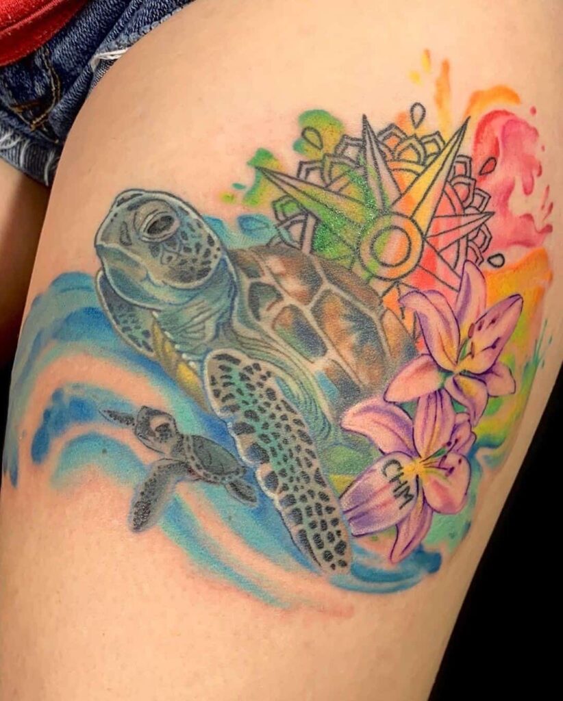 Thigh turtle tattoo