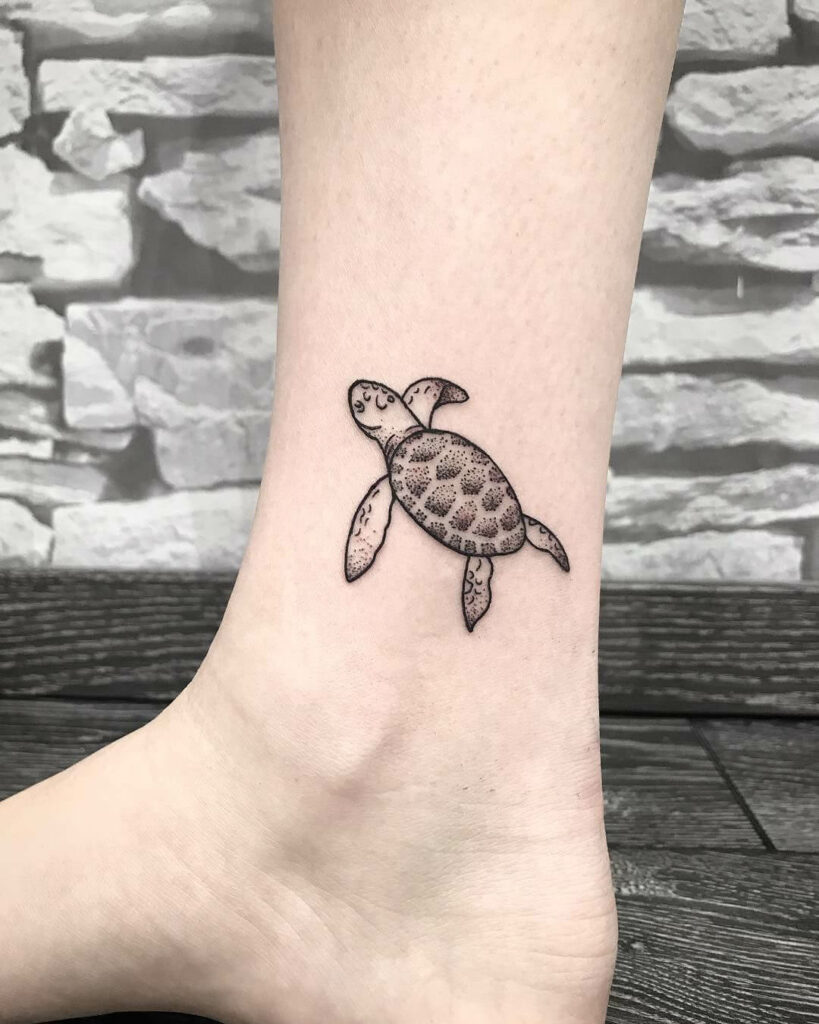 Ankle turtle tattoo