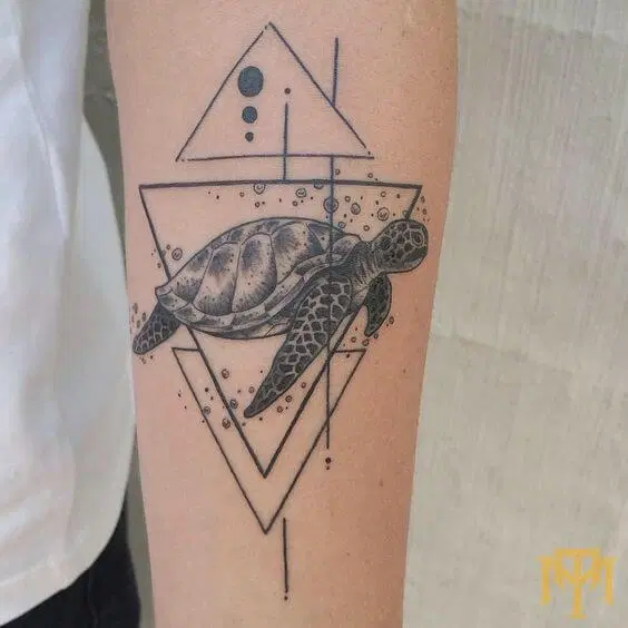 Geometric turtle tattoo
